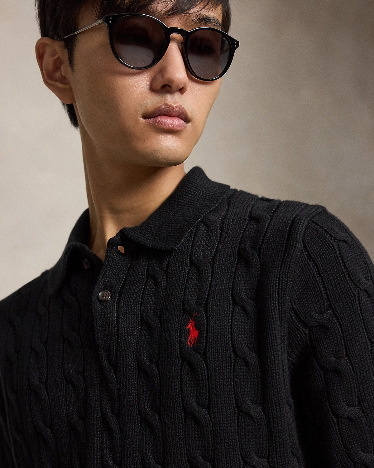 Cable-Knit Cotton Polo Sweater
