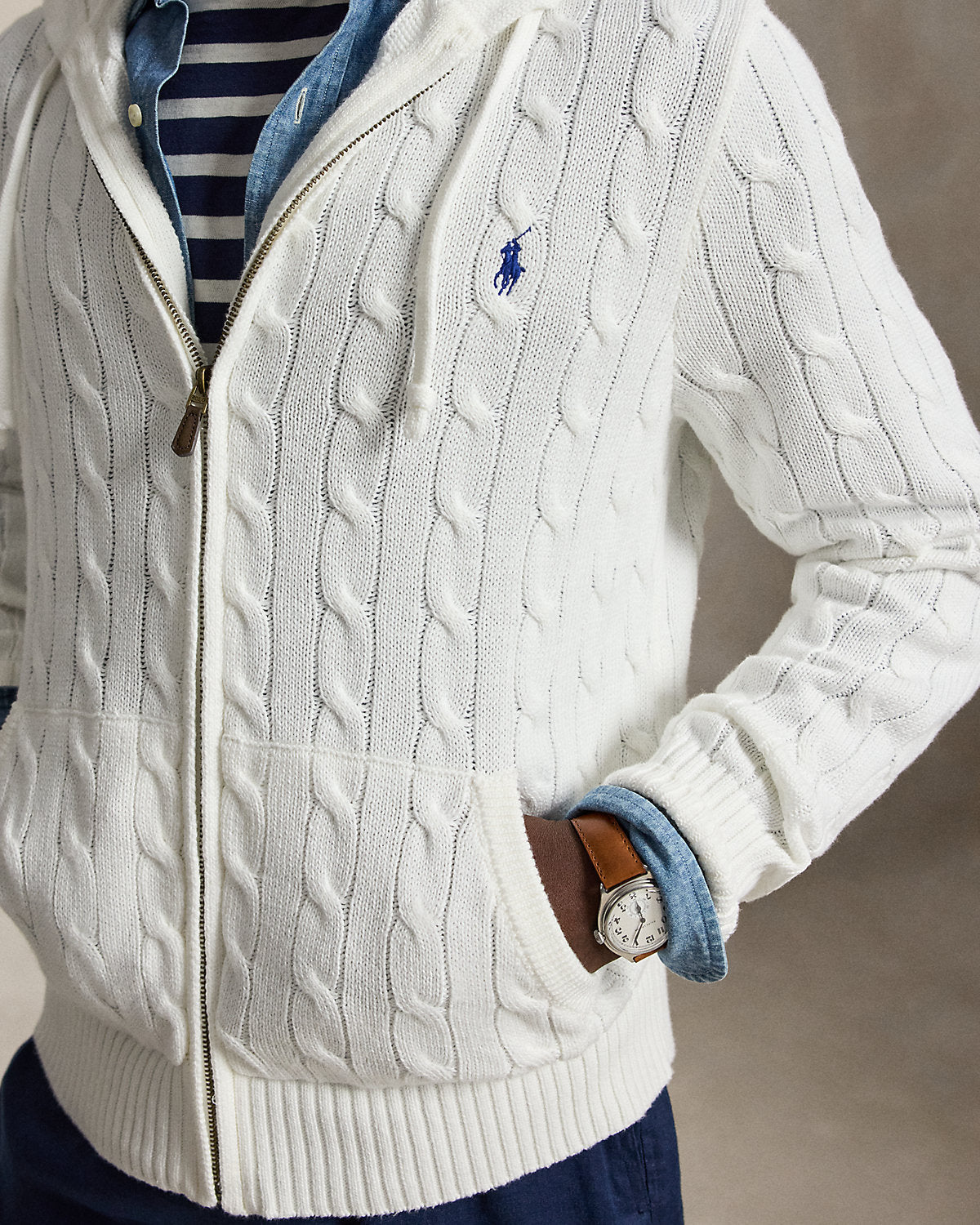 Cable-Knit Cotton Hooded Sweater