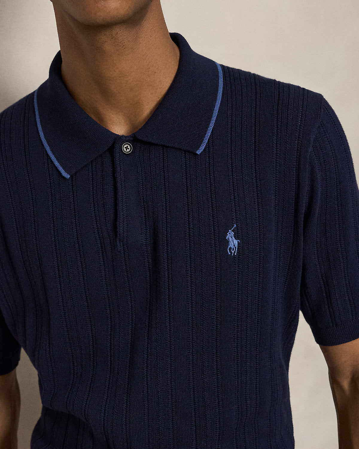 Textured Cotton Polo-Collar Sweater