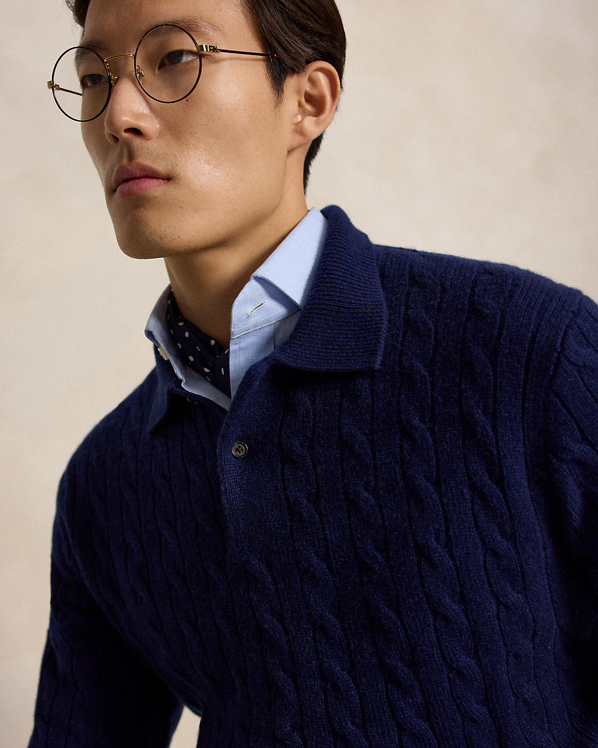 Cable-Knit Cashmere Polo-Collar Sweater