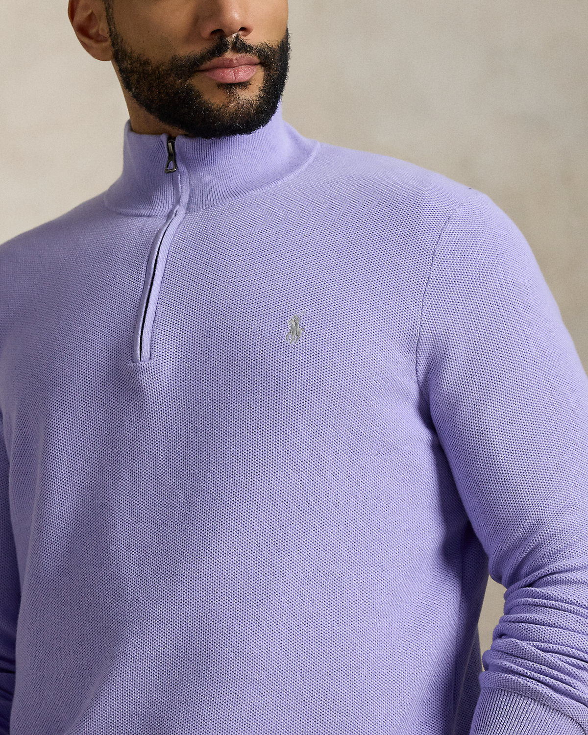 Mesh-Knit Cotton Quarter-Zip Sweater