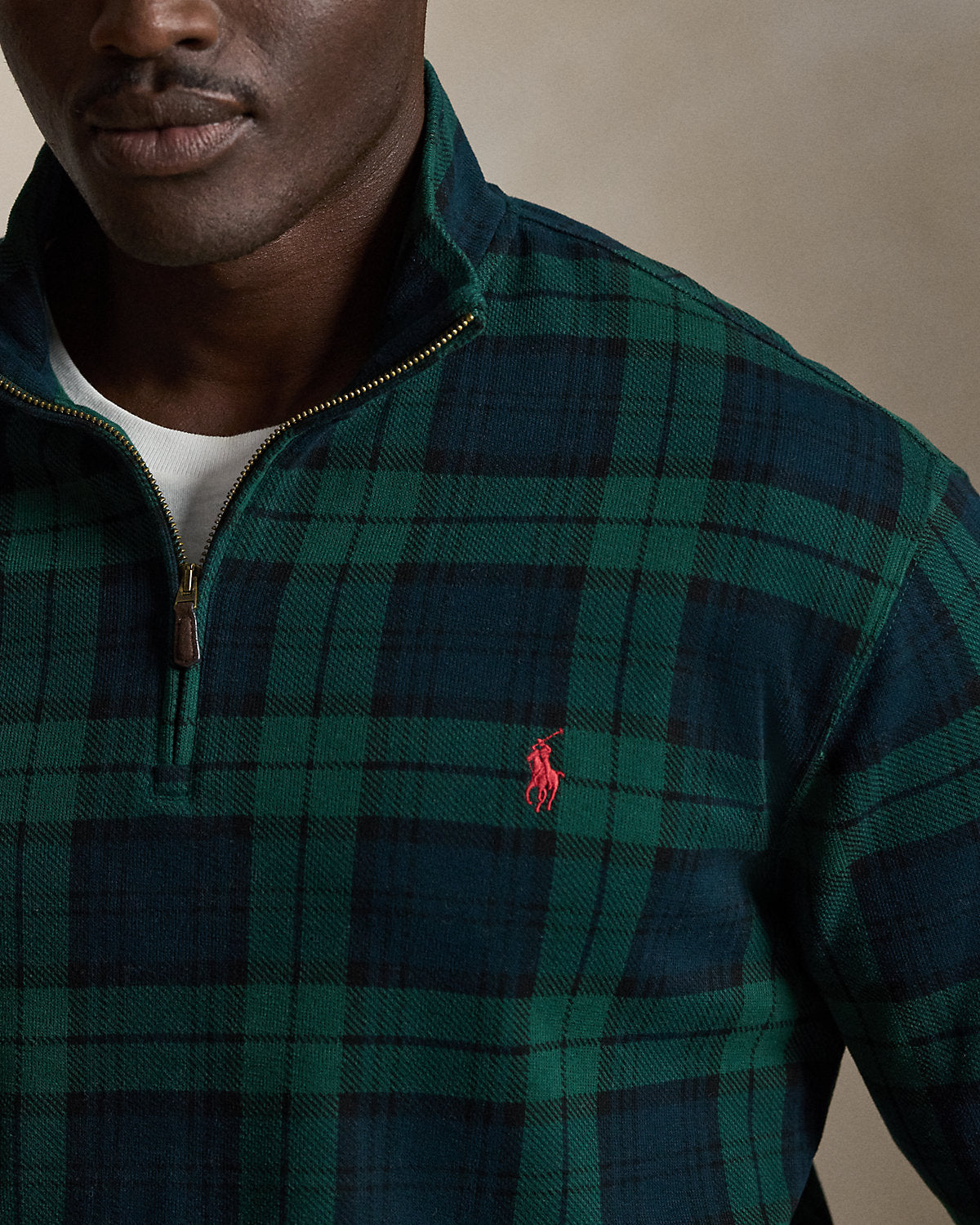 Plaid Estate-Rib Quarter-Zip Pullover