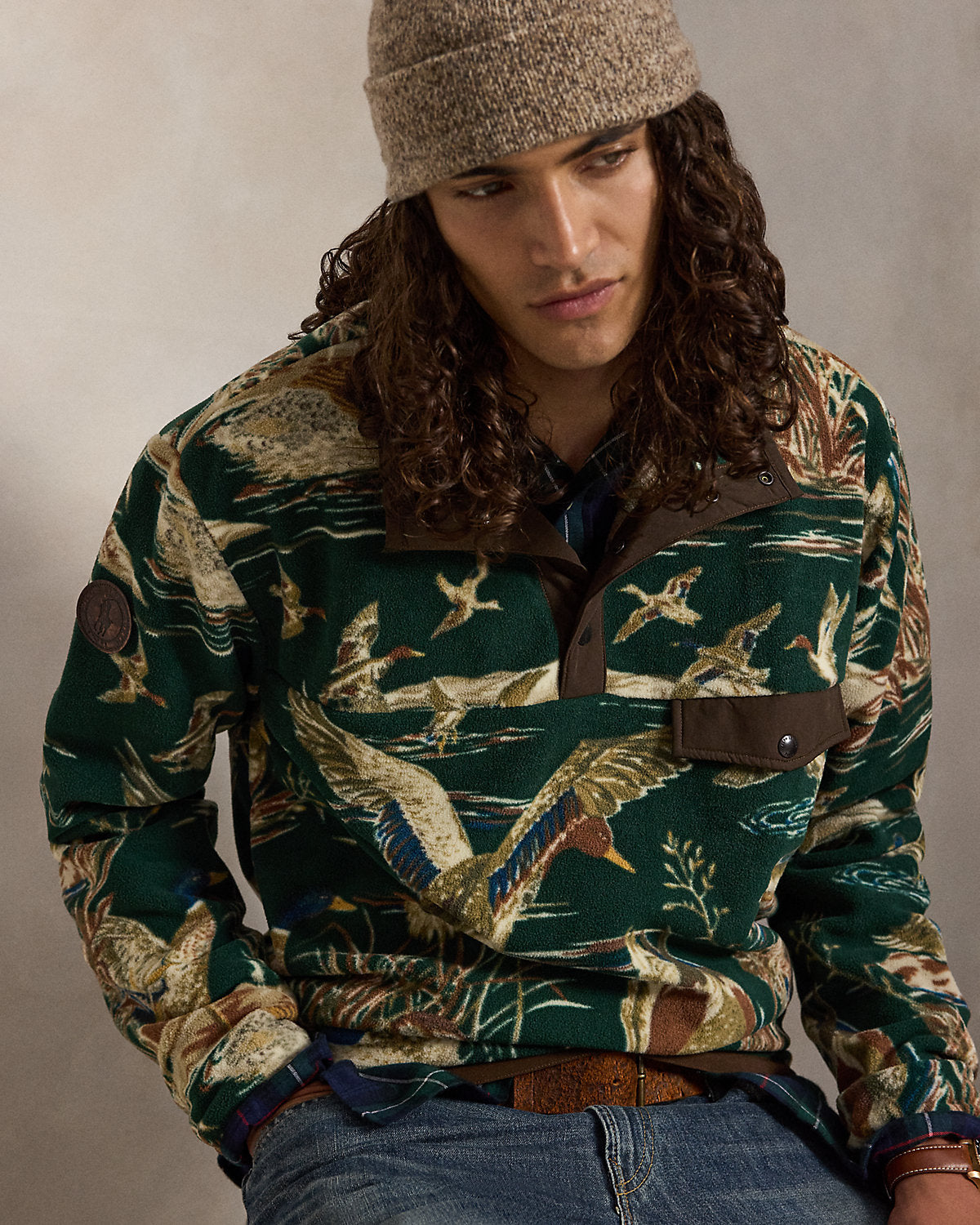 Duck-Print Brushed Fleece Pullover