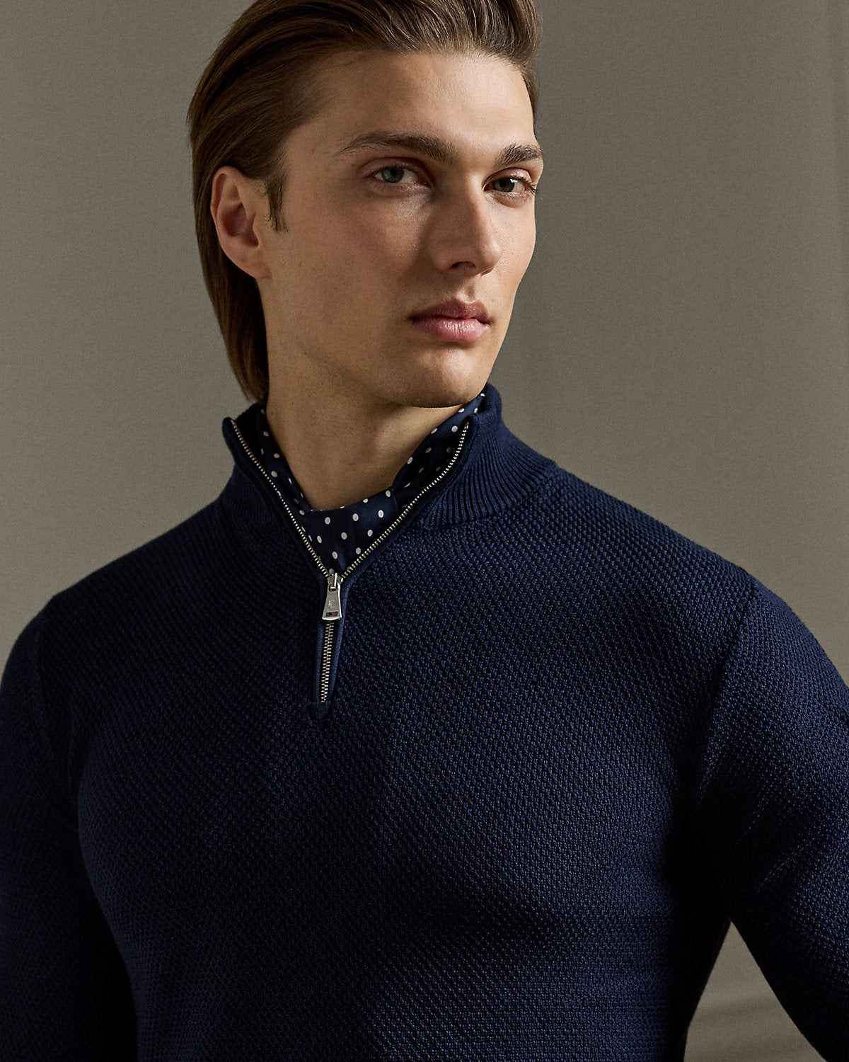 Textured Silk-Cotton Quarter-Zip Sweater