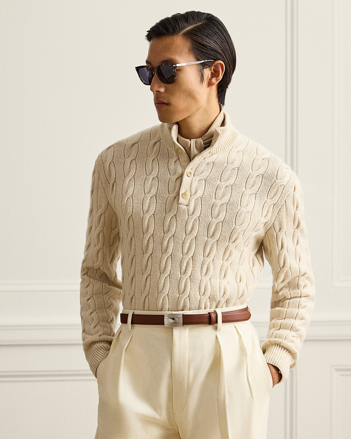 Cable-Knit Cashmere Mockneck Sweater