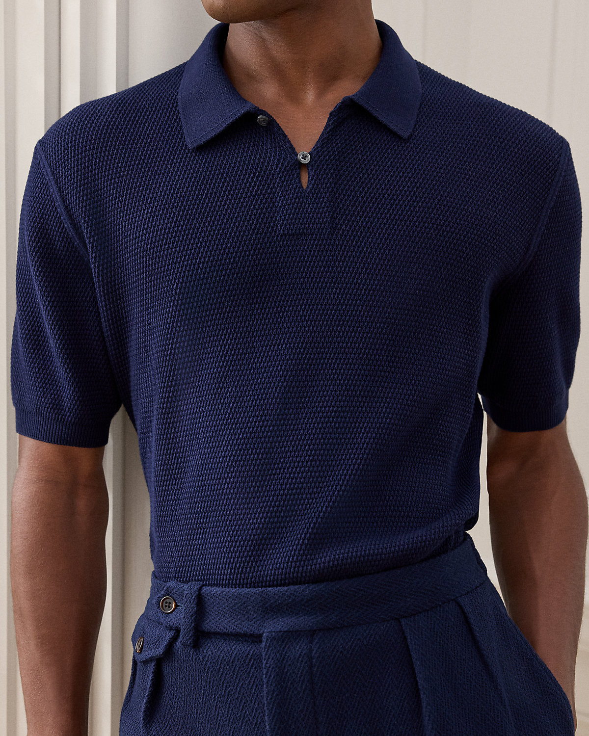 Textured Cotton Polo Sweater