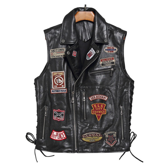 Harley vest embroidered lapel cowhide vest-J26