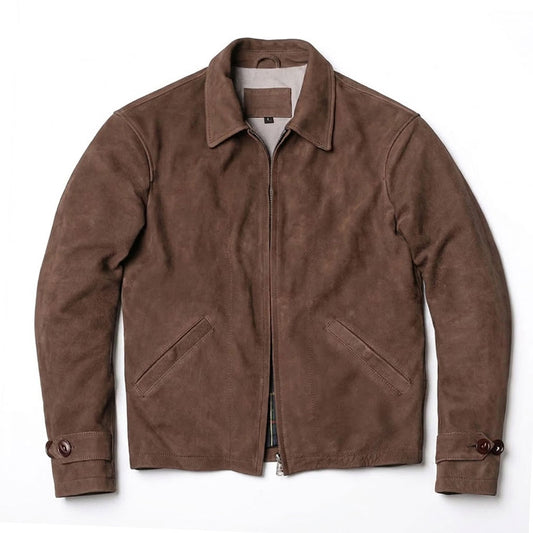 Depp vintage distressed lapel brushed hard leather jacket-J42