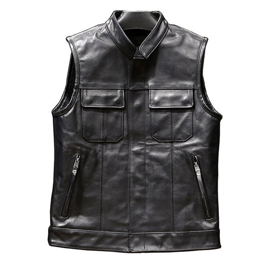 Sons of Anarchy Motorrad-Lederweste mit Stehkragen - J33