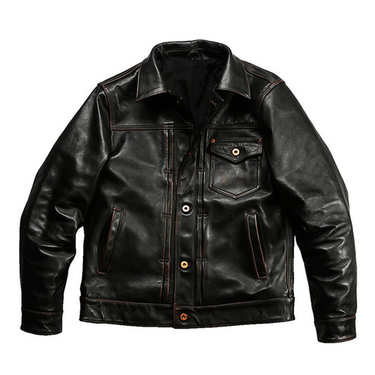 Japanese retro casual leather jacket-J05