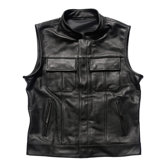 Classic Cowhide Motorcycle Vest-J58
