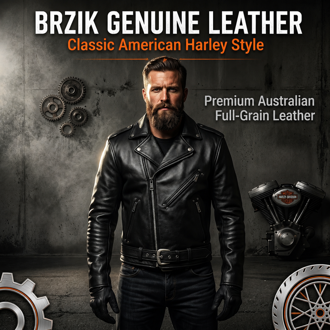Genuine leather Harley motorcycle riding suit-J40