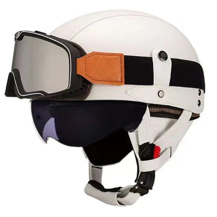 DOT Retro German Style Half Helmet-White-H07