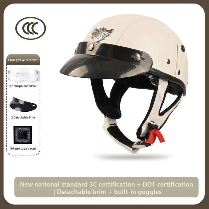 Japanese-Style Retro Summer Half Helmet –Classic White-H17