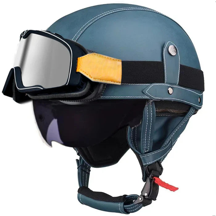DOT Retro German Style Half Helmet-Blue-H06