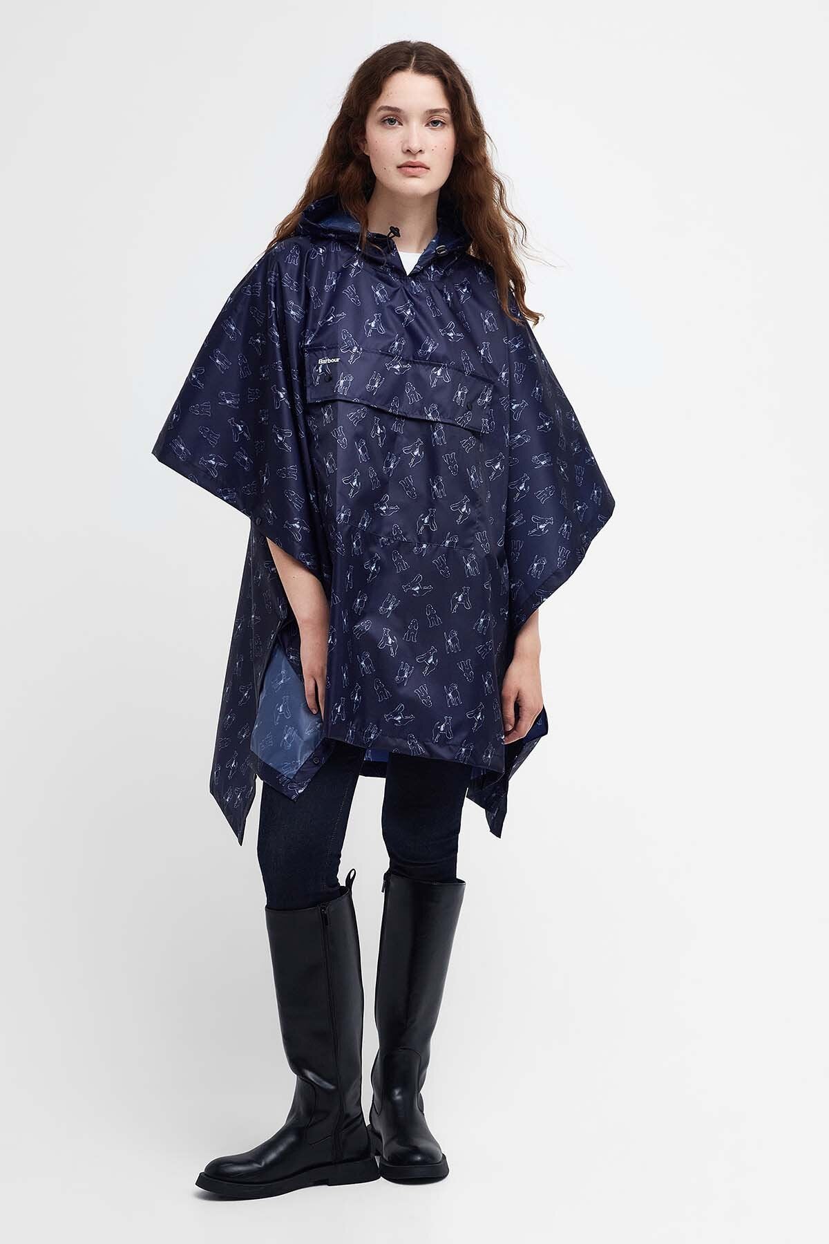 Dog-Print Showerproof Poncho - NAVY/CLOUD