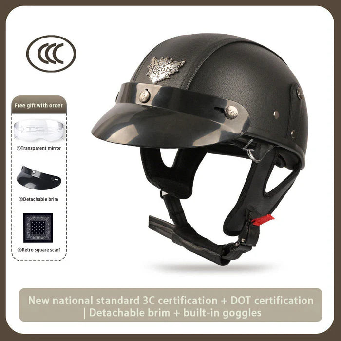 Japanese-Style Retro Summer Half Helmet –Classic Black-H19
