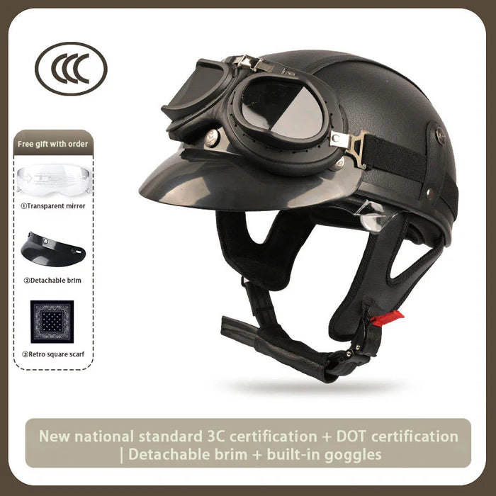 Japanese-Style Retro Summer Half Helmet –Classic Black-H19