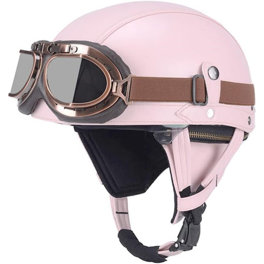 DOT Retro German Style Half Helmet-Pink-H08