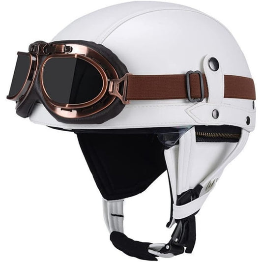 DOT Retro German Style Half Helmet-White-H07