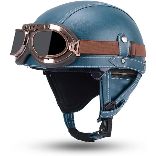 DOT Retro German Style Half Helmet-Blue-H06