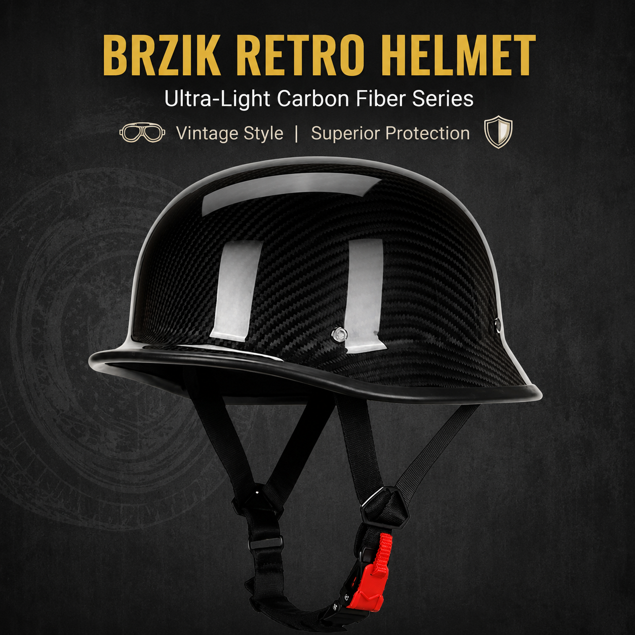Retro German-Style Carbon Fiber Half Helmet - H24