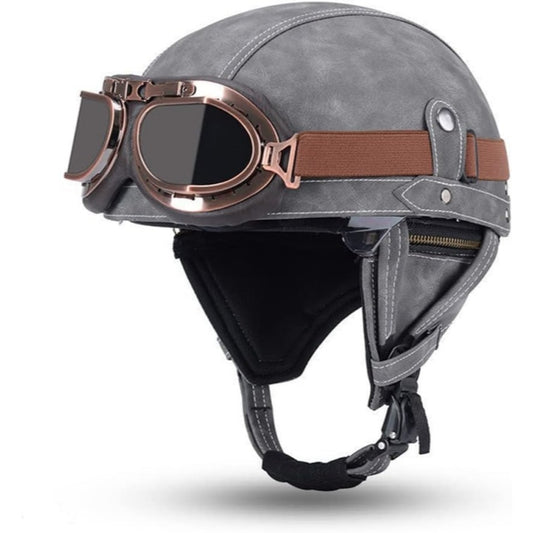 DOT Retro German Style Half Helmet-Gray-H05