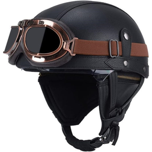 DOT Retro German Style Half Helmet-Black-H04