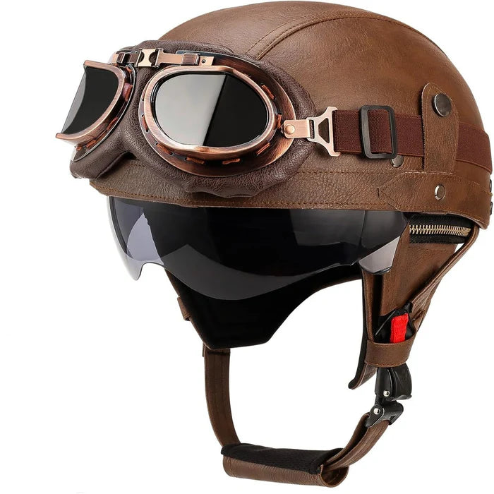 DOT Retro German Style Half Helmet-Brown-H03
