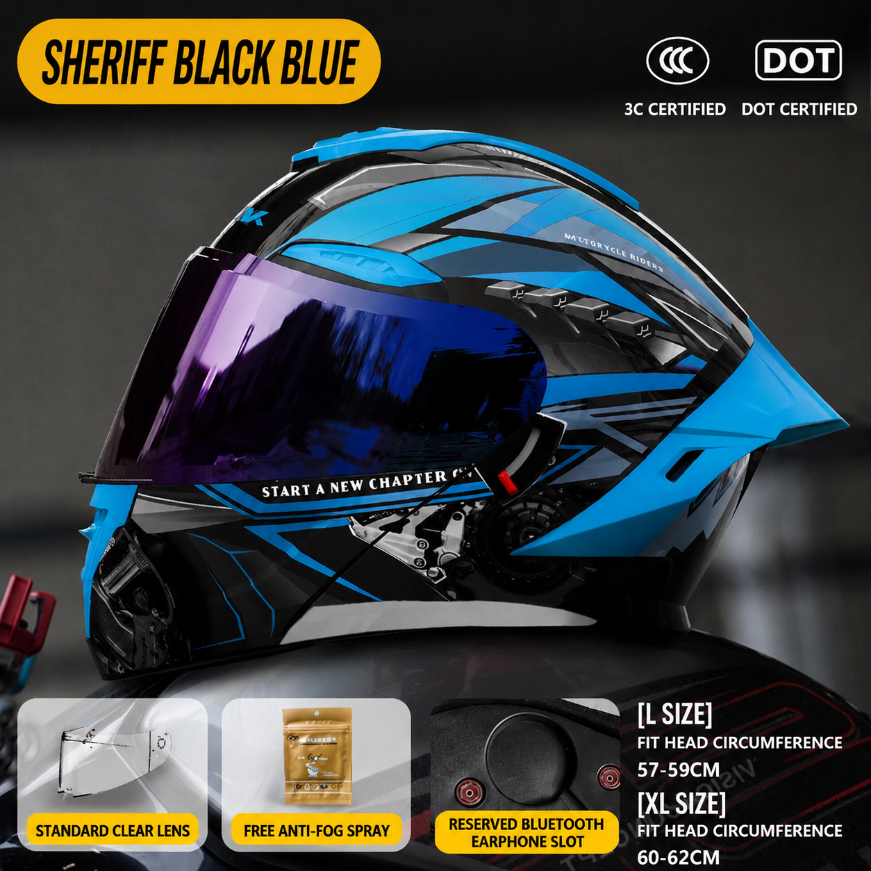 Sheriff Flip Up Motorcycle Helmet-H32
