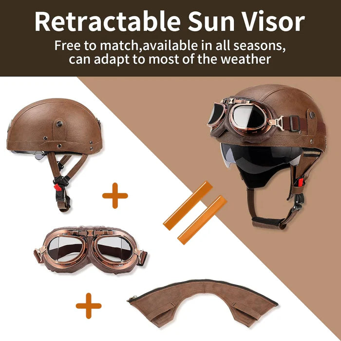 DOT Retro German Style Half Helmet-Brown-H03