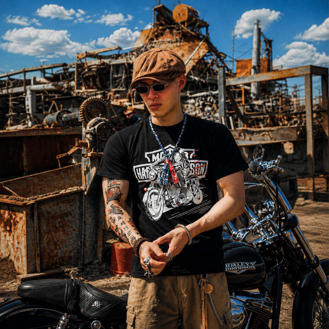 Men’s Vintage Biker Graphic Tee – Heavy Cotton Motorcycle T-Shirt-T01