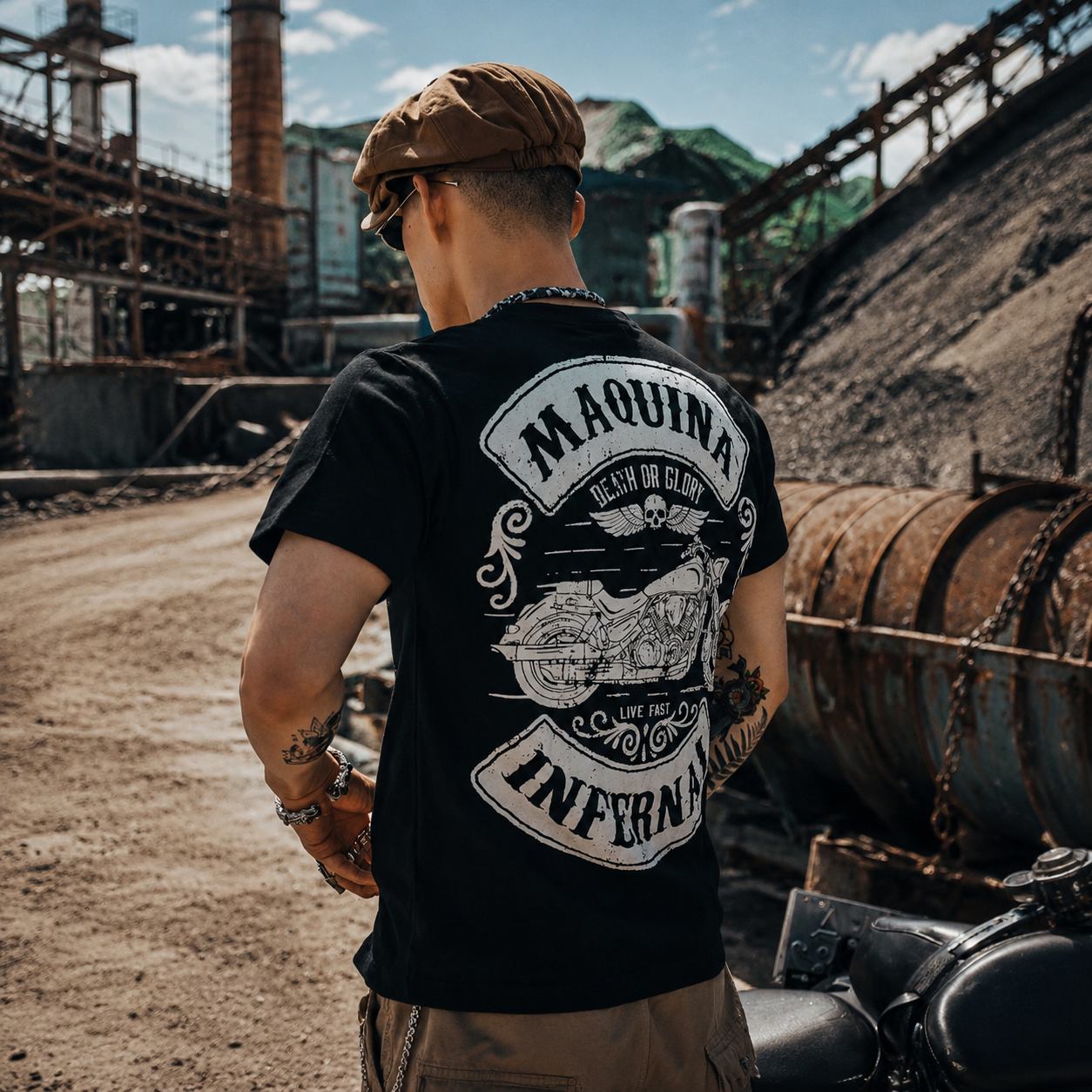 Men’s Vintage Biker Graphic Tee – Heavy Cotton Motorcycle T-Shirt-T01