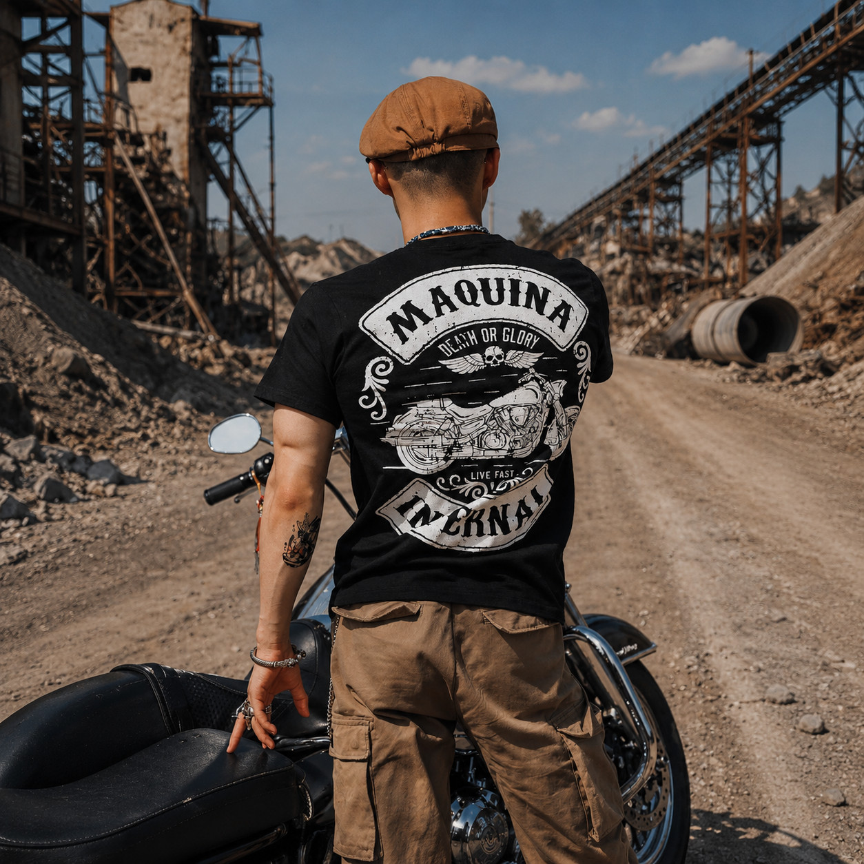 Men’s Vintage Biker Graphic Tee – Heavy Cotton Motorcycle T-Shirt-T01