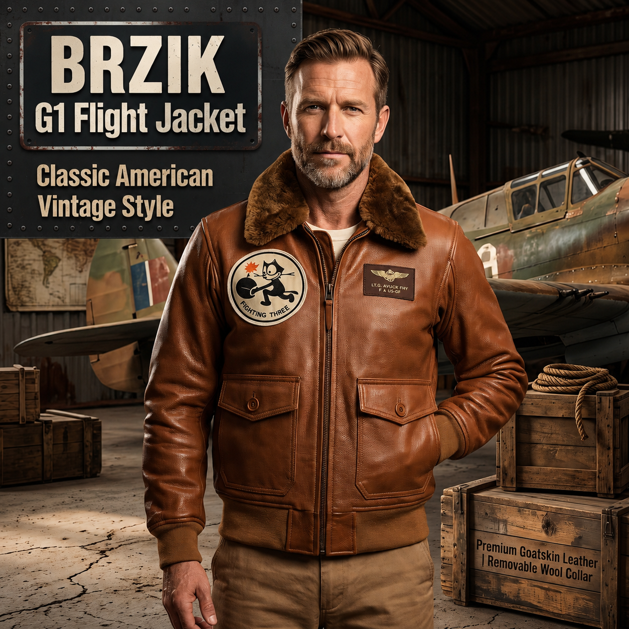 Men's sea and air pilot leather jacket-J03
