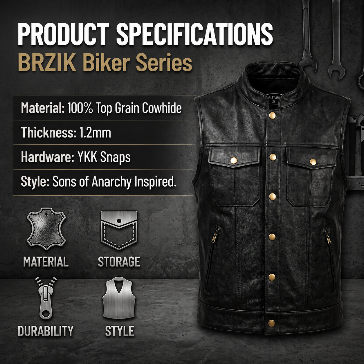 Classic Cowhide Motorcycle Vest-J58
