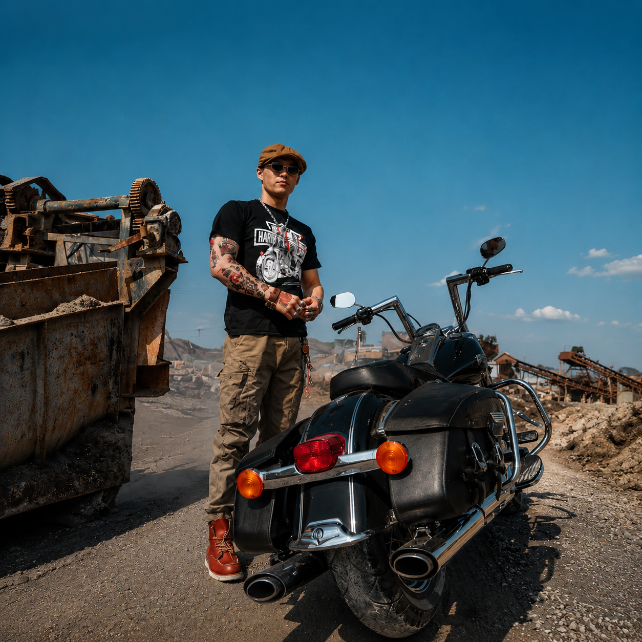 Men’s Vintage Biker Graphic Tee – Heavy Cotton Motorcycle T-Shirt-T01