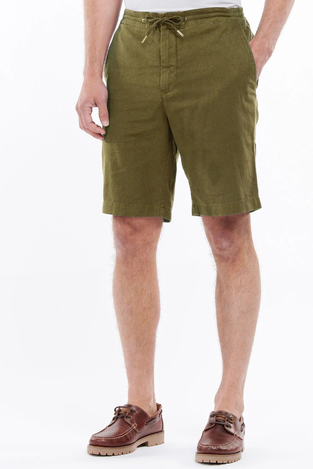Linen Cotton Mix Shorts - MILITARY GREEN