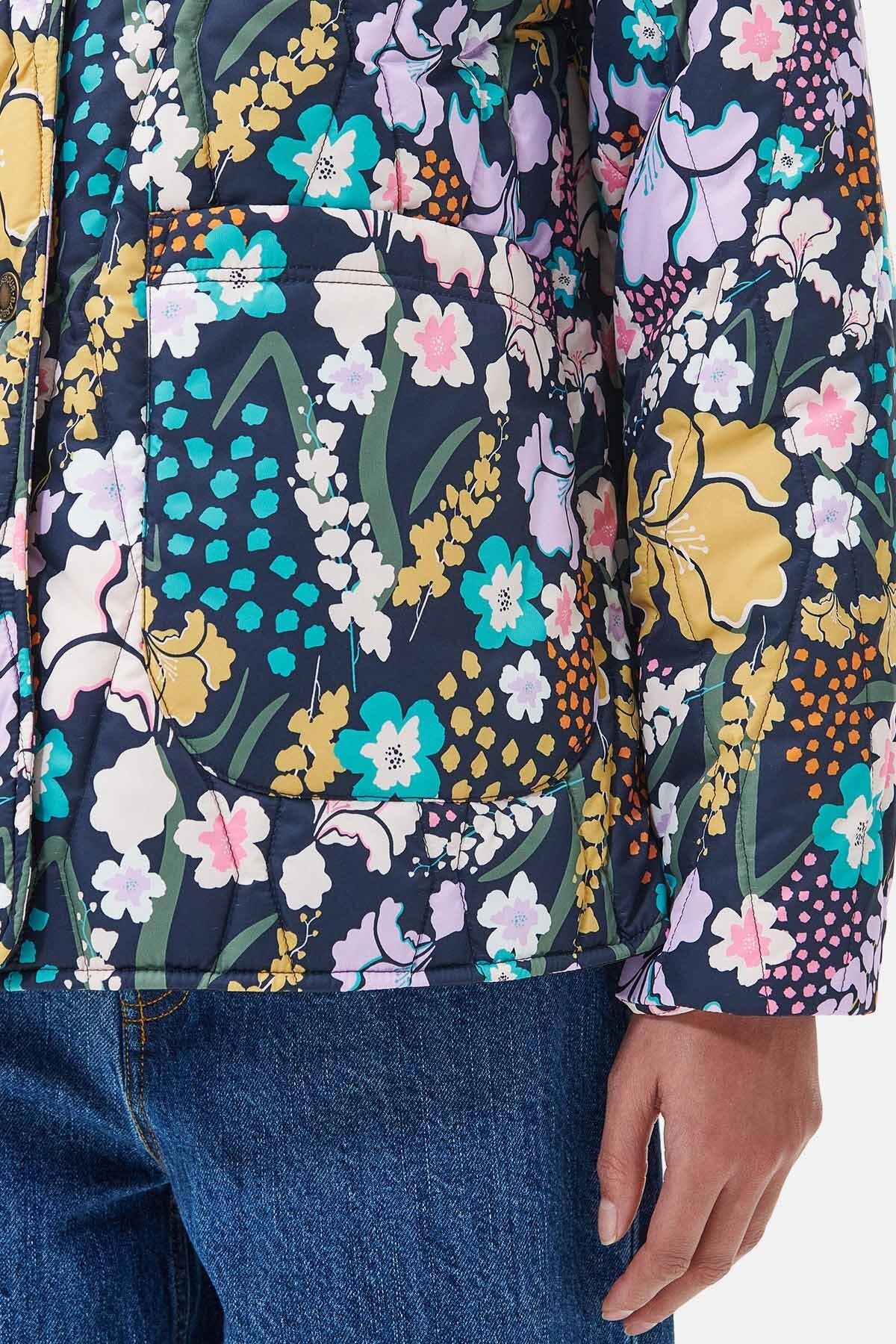 Printed delphinium quilt - BOTANICAL PRINT NAVY