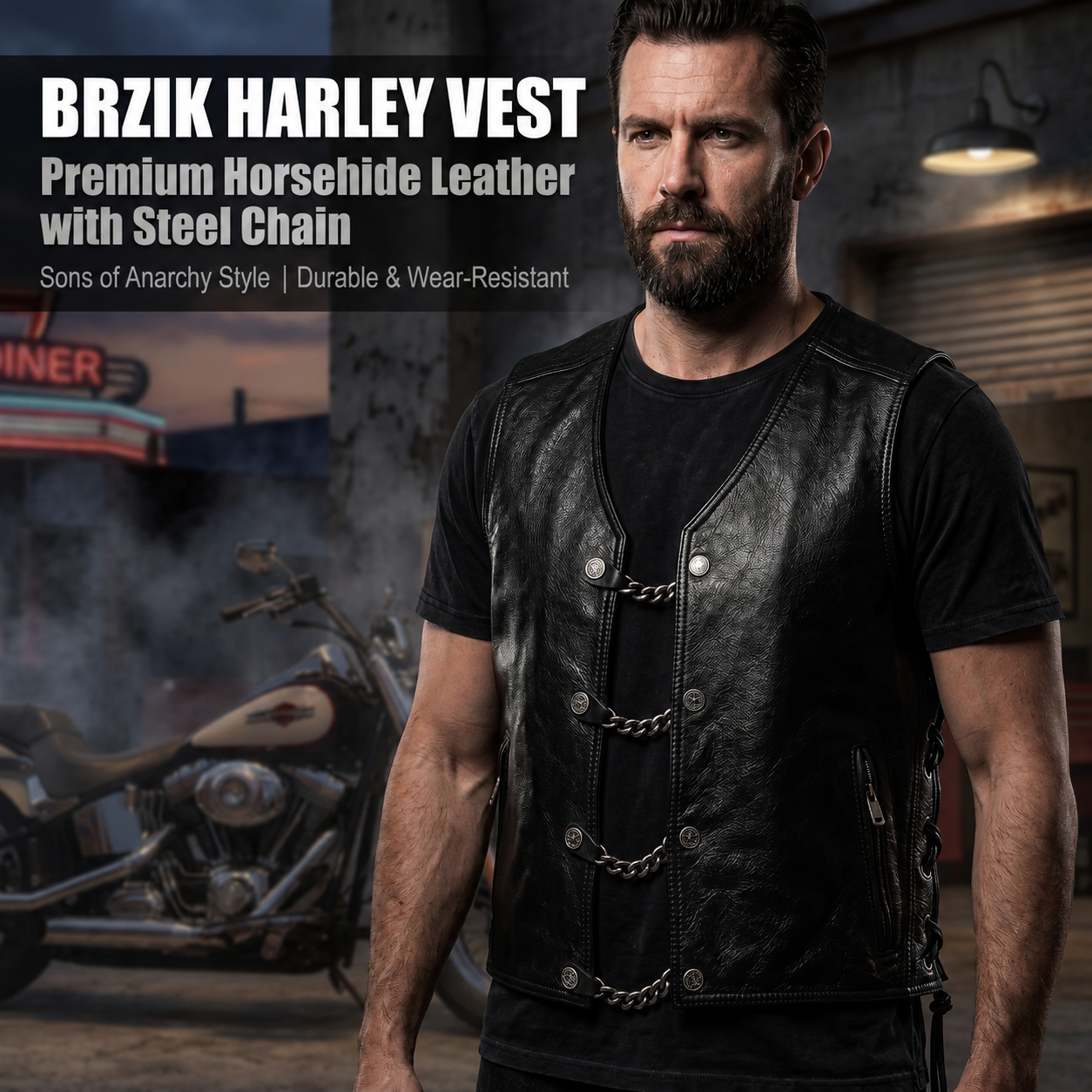 Harley vest steel chain genuine leather vest-J34
