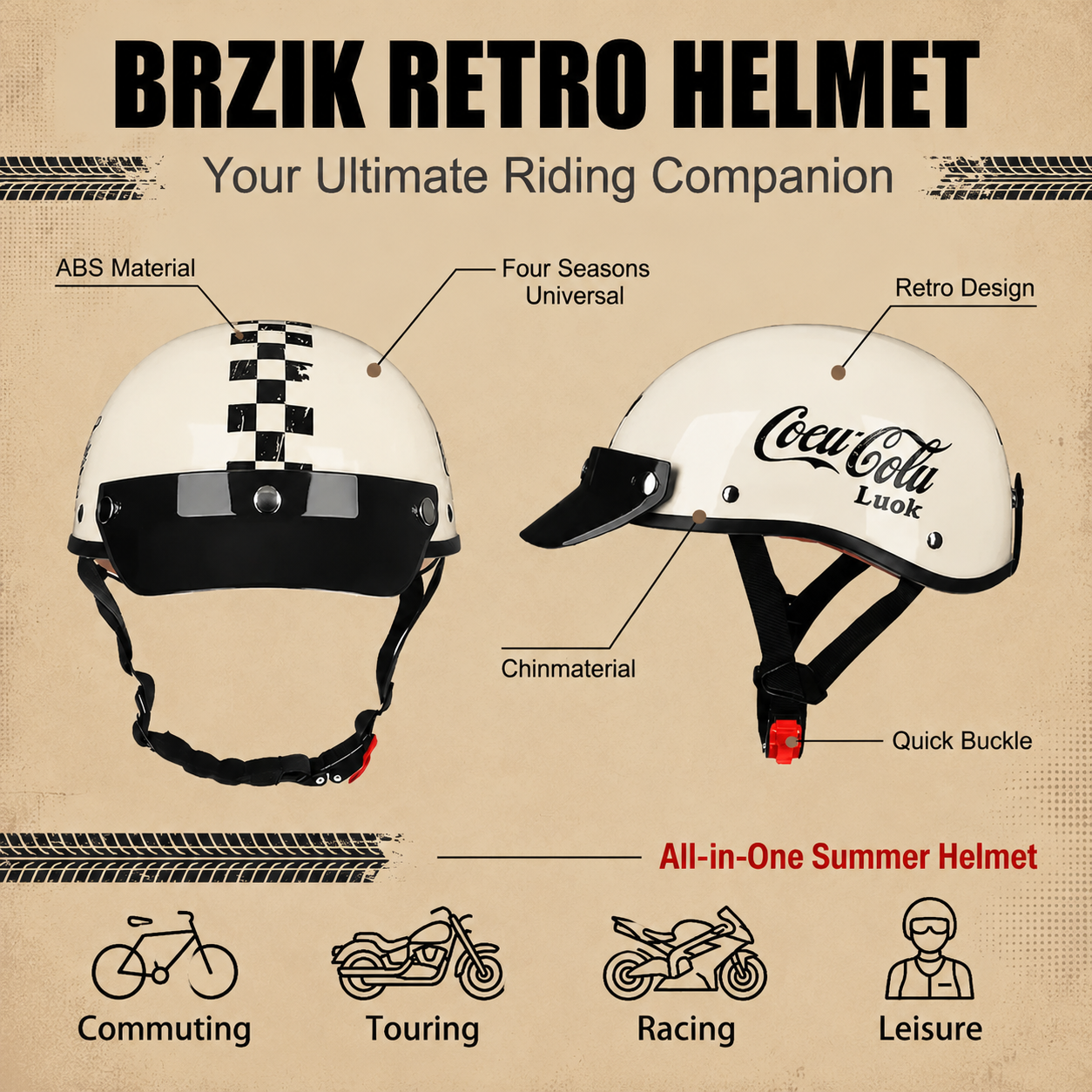 Retro half-helmet, summer travel gear-H47