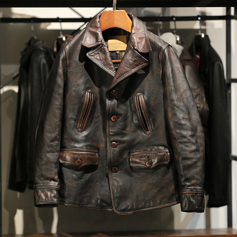 American Dispatcher Horsehide Leather Motorcycle Jacket-J21