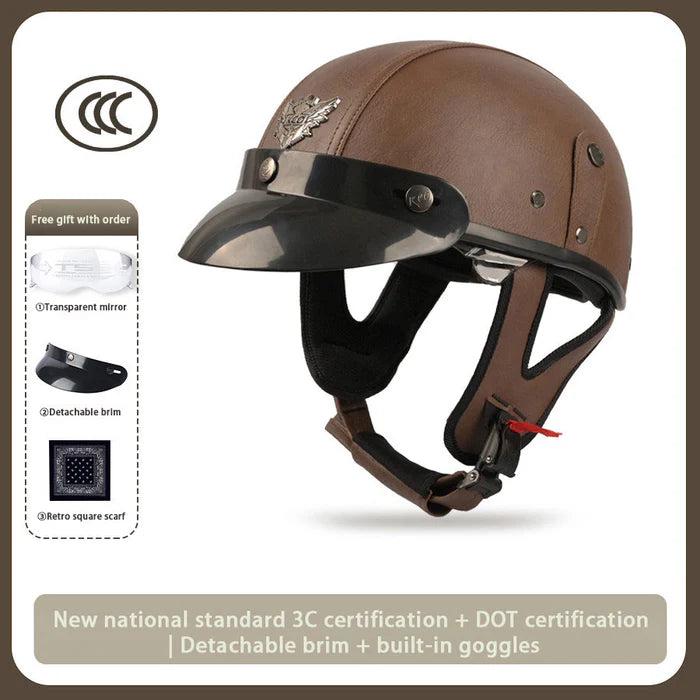 Japanese-Style Retro Summer Half Helmet –Dark Brown- H16