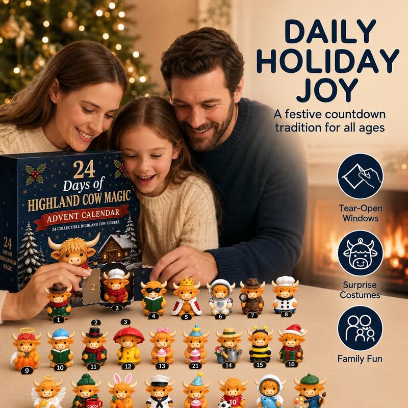 24 Days of Highland Cow Magic Advent Calendar – 24 Collectible Christmas Cow Figures
