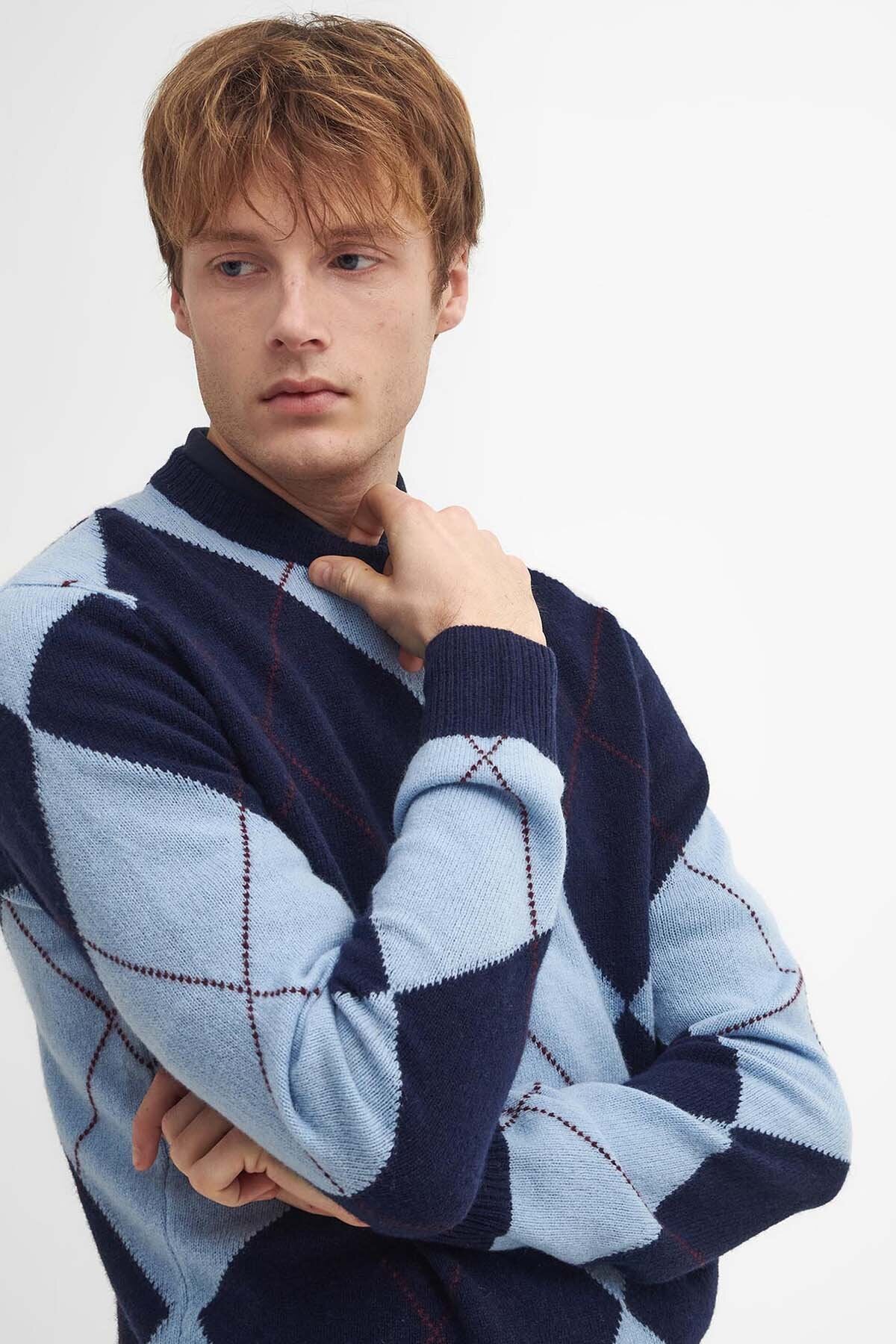 Sutherwell Argyle Crew Neck Jumper - NAVY