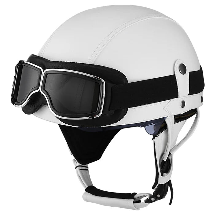 DOT Retro German Style Half Helmet-White-H07