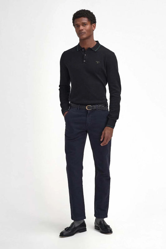 Nocton Knitted Long-Sleeved Polo Shirt - BLACK
