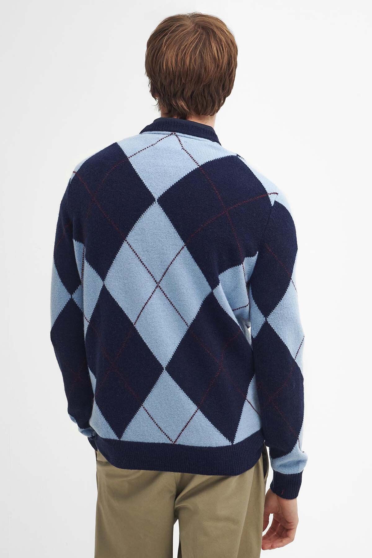 Sutherwell Argyle Crew Neck Jumper - NAVY
