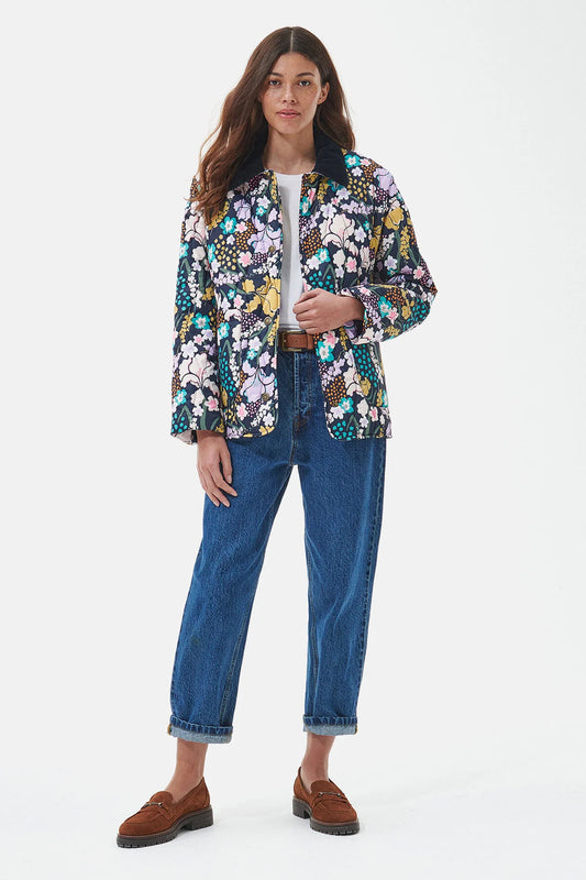 Printed delphinium quilt - BOTANICAL PRINT NAVY