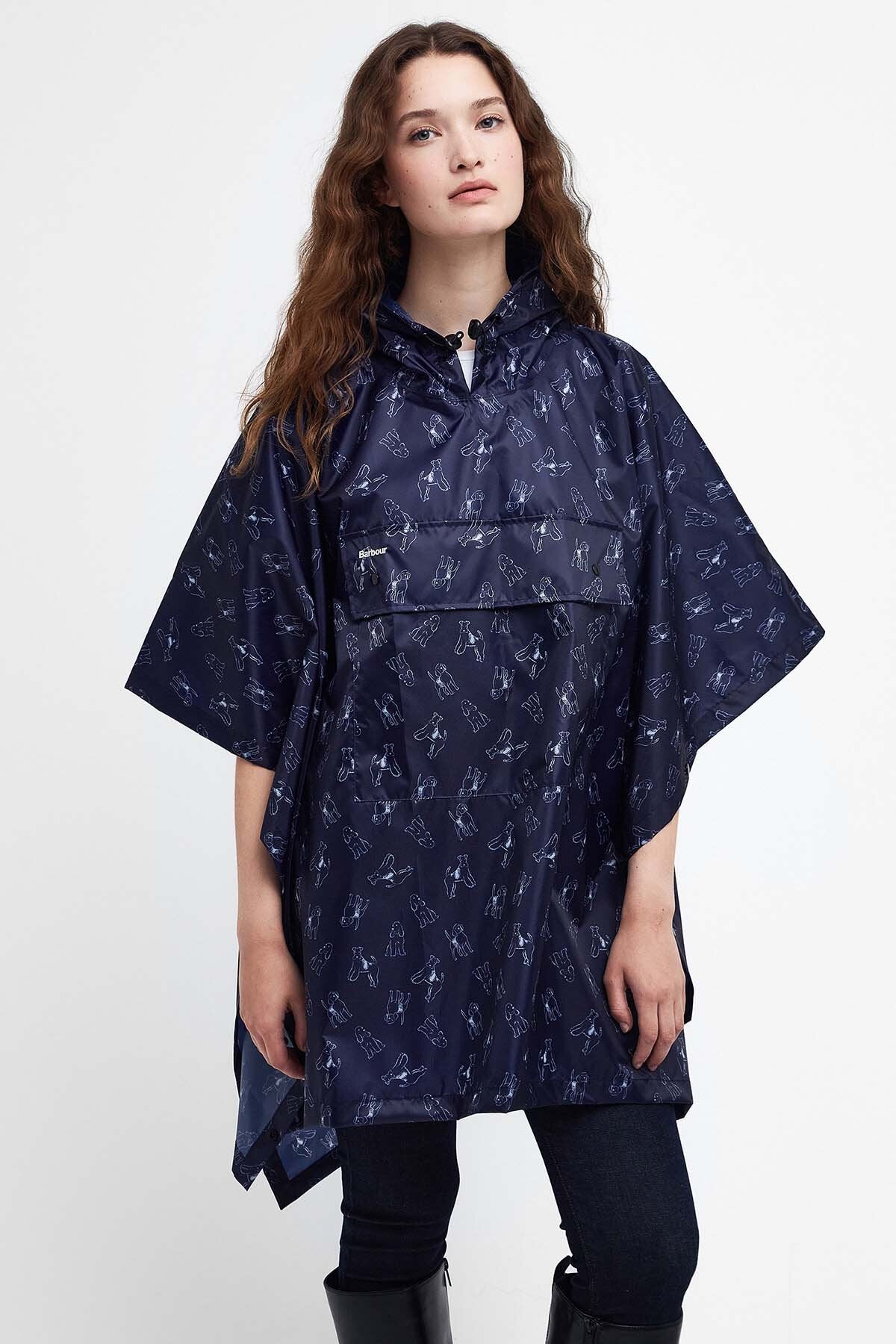 Dog-Print Showerproof Poncho - NAVY/CLOUD